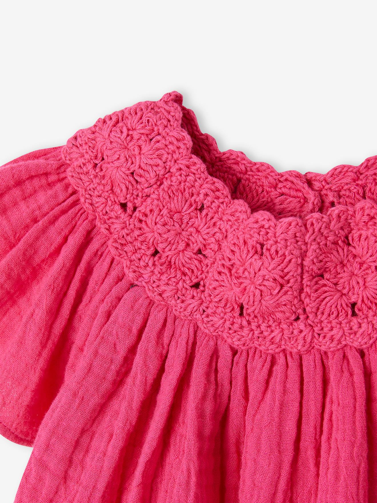 Vertbaudet Mädchen Baby Bluse mit Häkelspitze - fuchsia