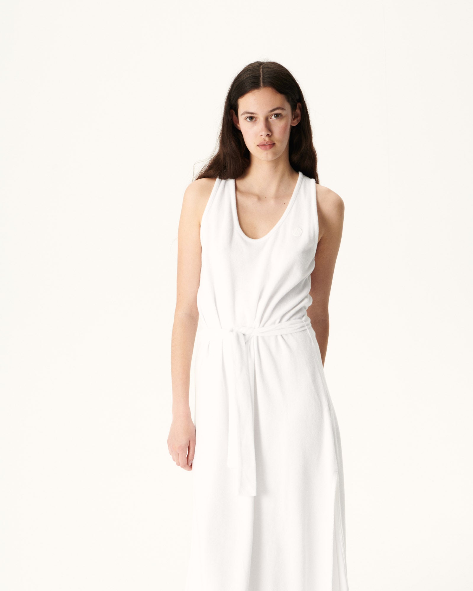 Robe longue ceinturée éponge Blanc Ibiza