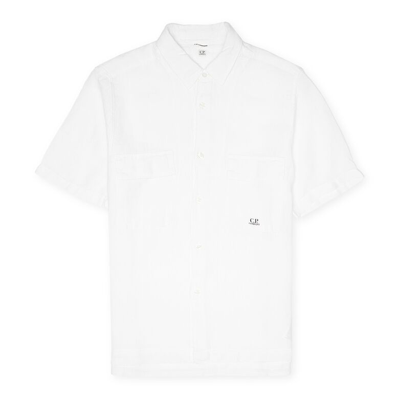 C. P. Company Linen Short Sleeved Shirt gauze white