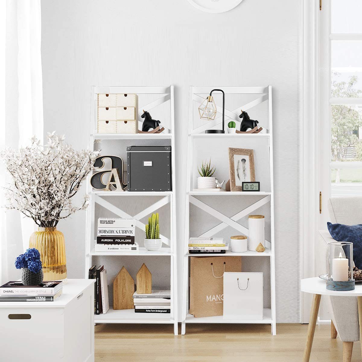 COSTWAY Leiterregal Bücherregal, 1-tlg., 4 Ebenen, aus Holz, 50x45x145cm
