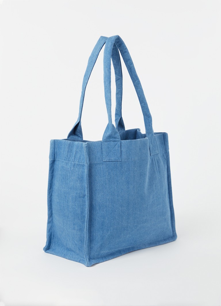 Ganni Easy Large denim shopper with logo embroidery