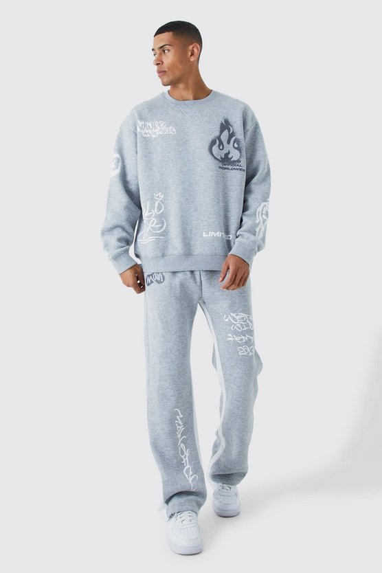 Oversize Trainingsanzug mit Graffiti-Print