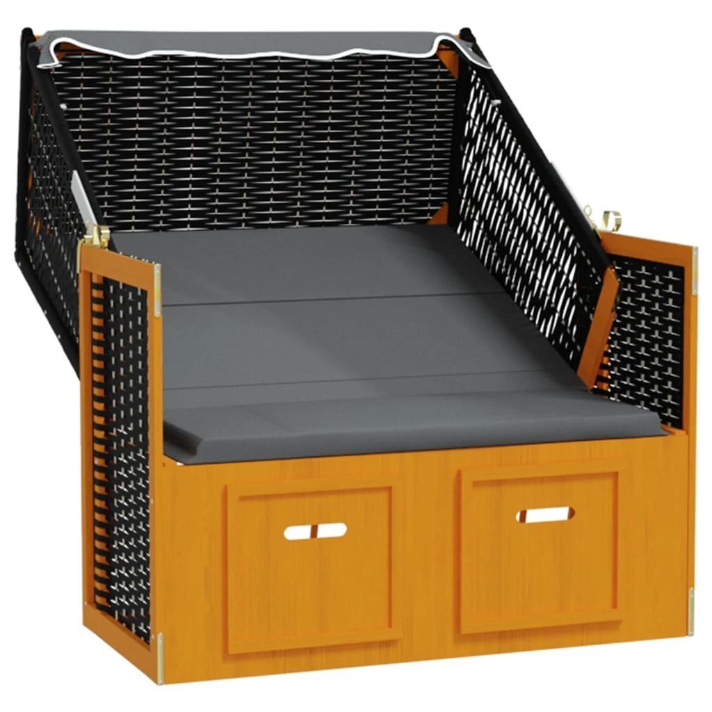 vidaXL Gartenliege Strandkorb mit Dach Poly Rattan & Massivholz Schwarz Anthrazit, 1 St.