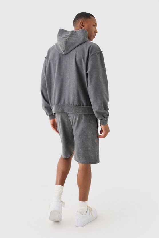Kurzer kastiger Hoodie-Trainingsanzug mit Print