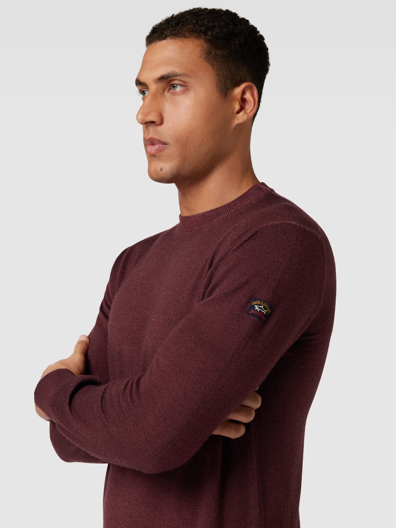 Sweatshirt aus Lanawolle mit Label-Patch in bordeaux rot