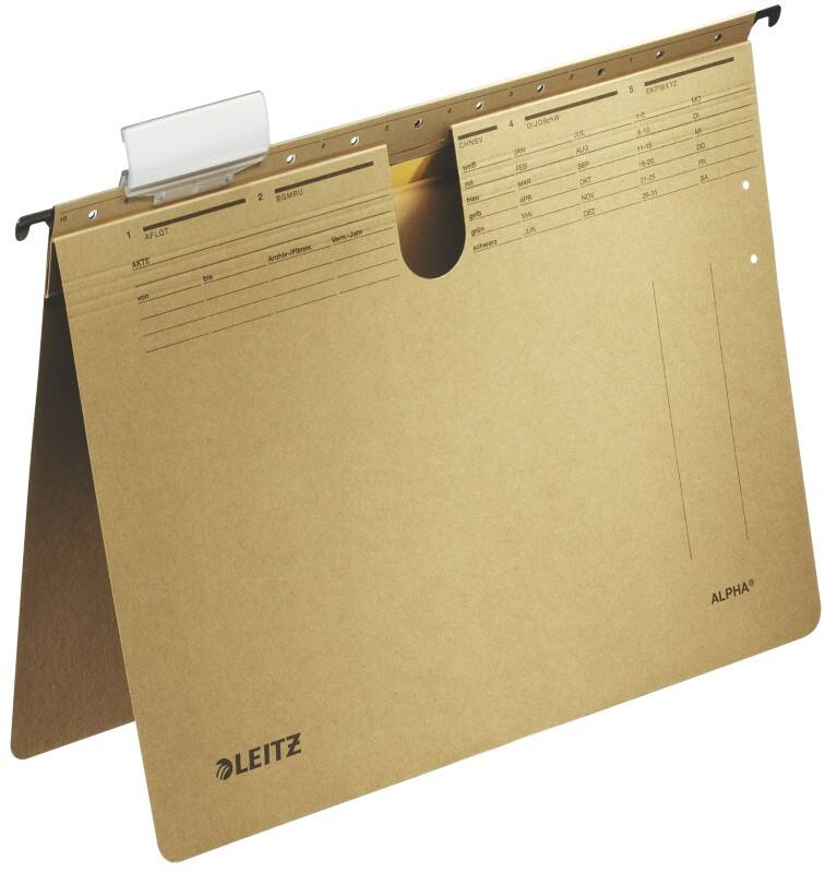 Leitz ALPHA Hängehefter 1914 DIN A4 Kaufmännische Heftung V-Base 15 mm 250 g/m² Naturbraun 100% Recycelter Natron-Karton 25 Stück