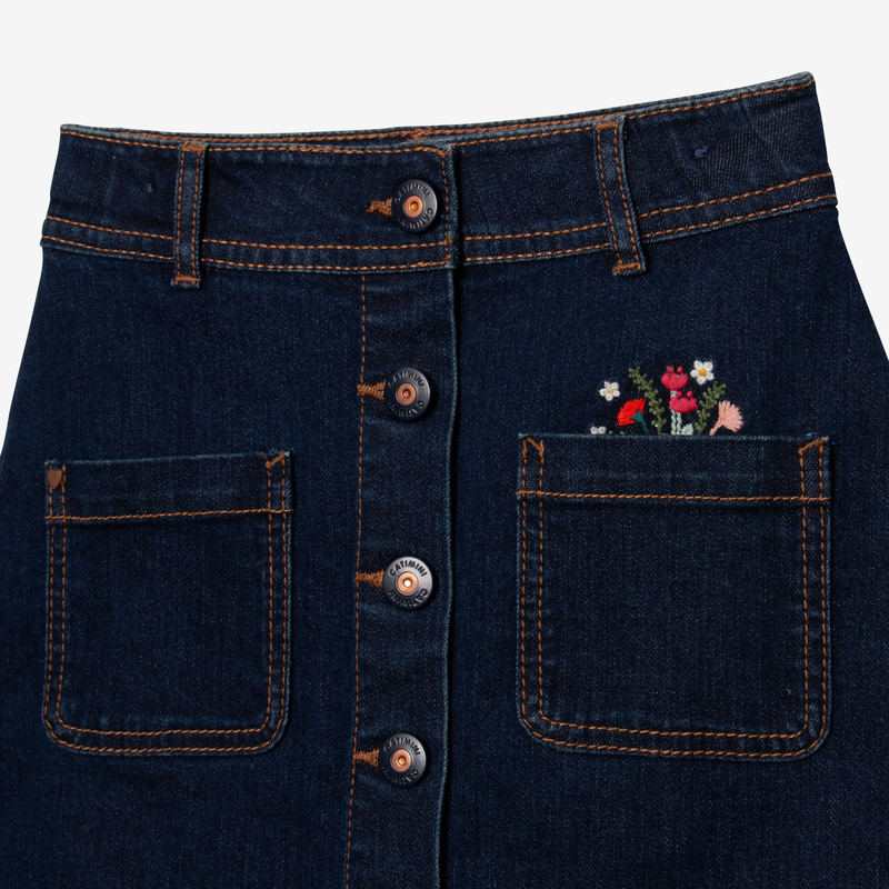 Jupe en jean fille brodée bleue Catimini