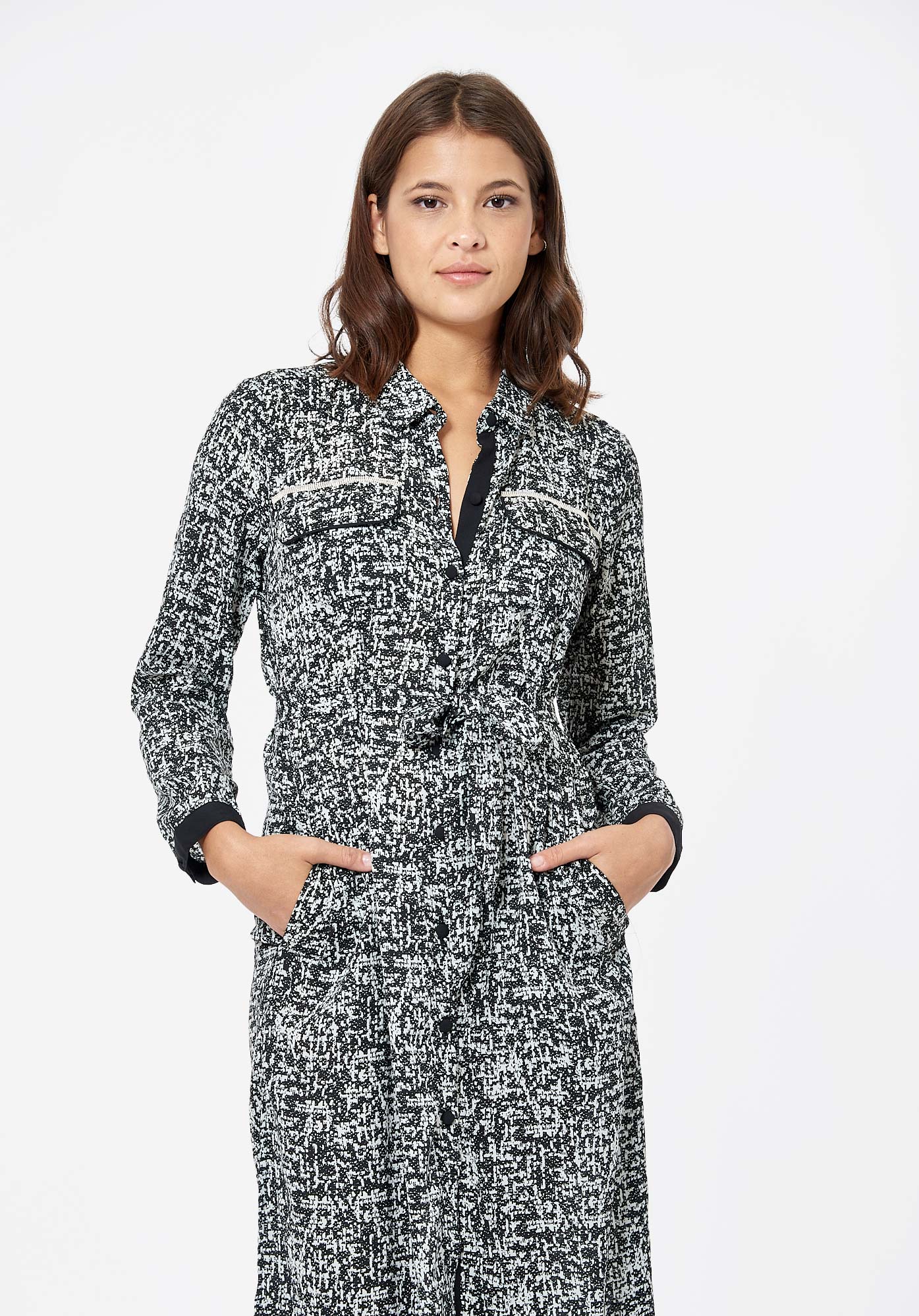 NEEM   Robe longue noire et blanche Femme