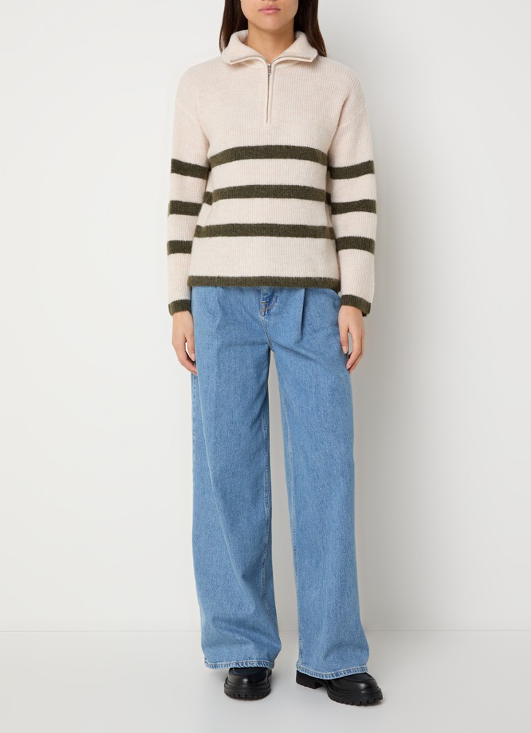 Selected Femme Maline coarse knitted sweater with stripe print