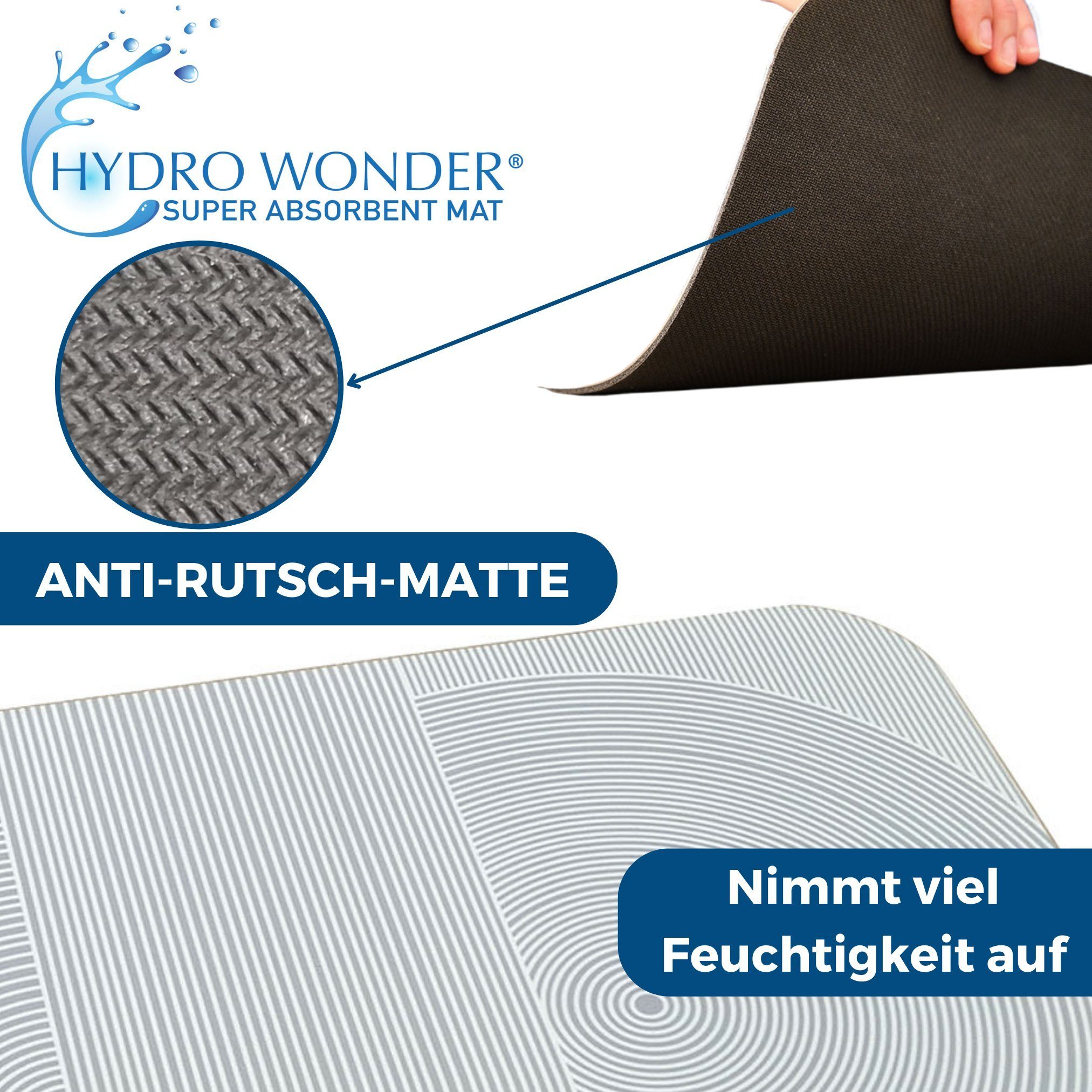 Badematte Hydrowonder Super Absorbent Mat Best Direct®, Höhe 5 mm, rutschhemmend, schnell trocknend, strapazierfähig, fußbodenheizungsgeeignet, rutschfest, saugfähig, Polyester, Gummi, rechteckig, Duschmatte & Badematte, super saugfähig, Rutschfest,