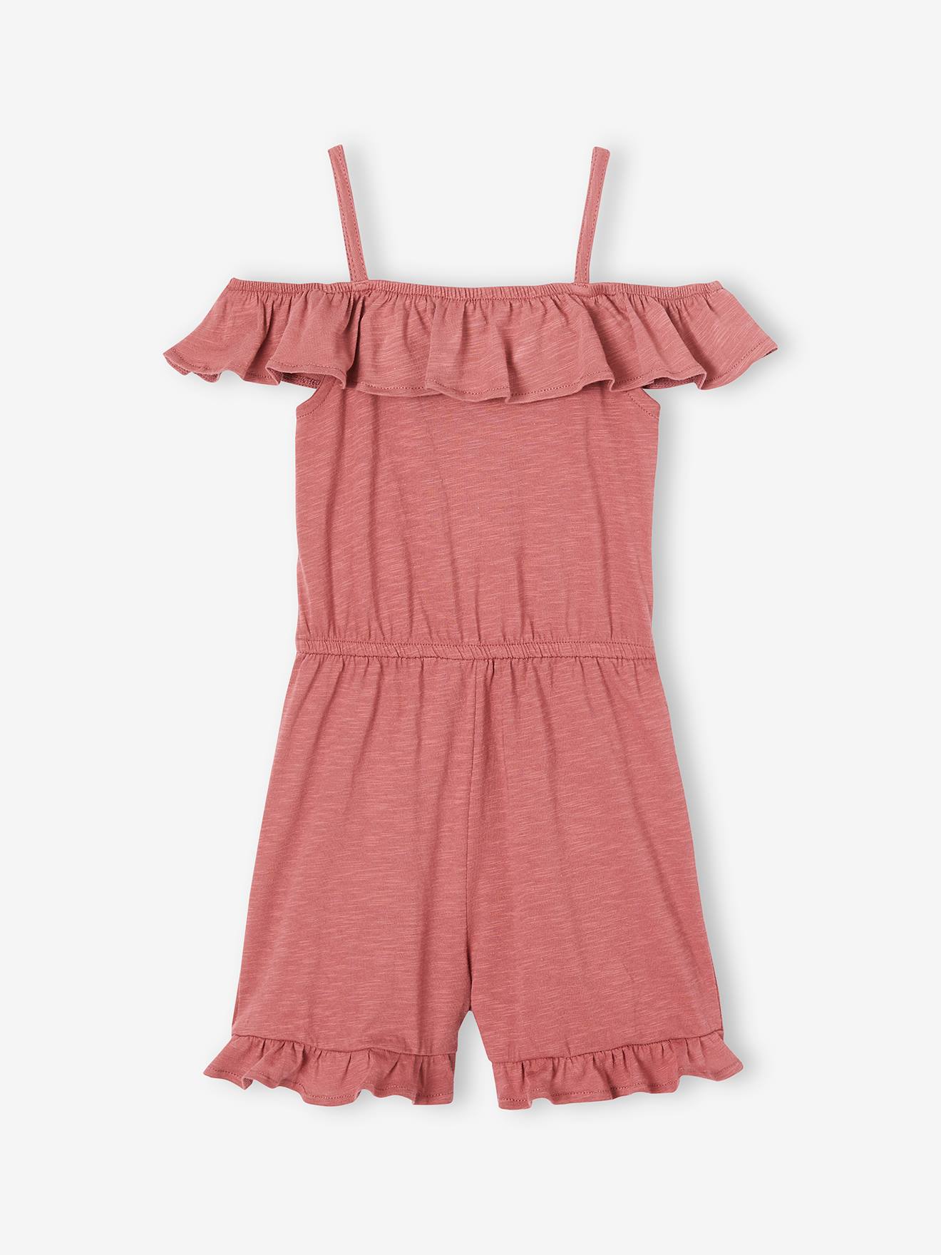 Combishort à volants fille vieux rose
