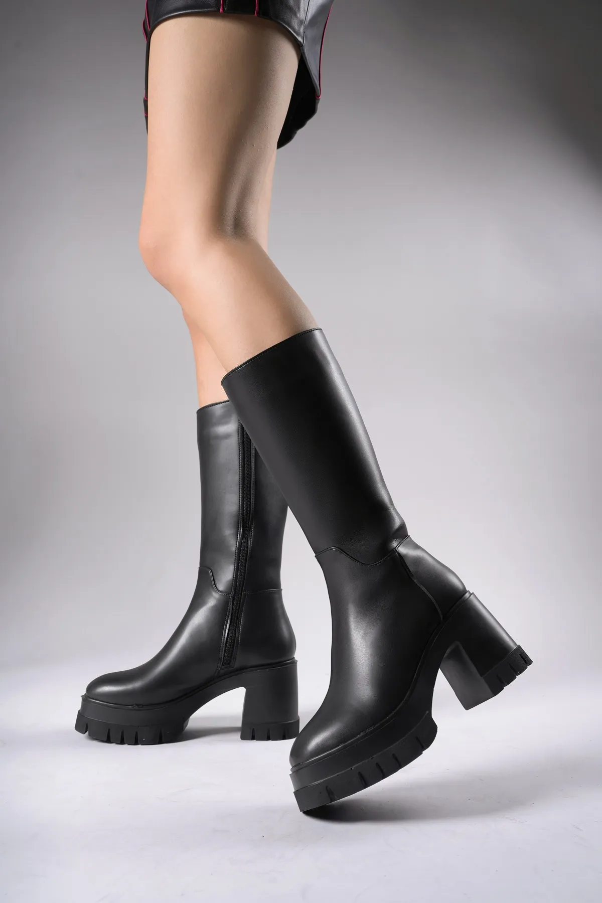 Riccon  Lvamel Damen-Stiefel unterhalb des Knies mit Absatz 0012501, schwarze Haut