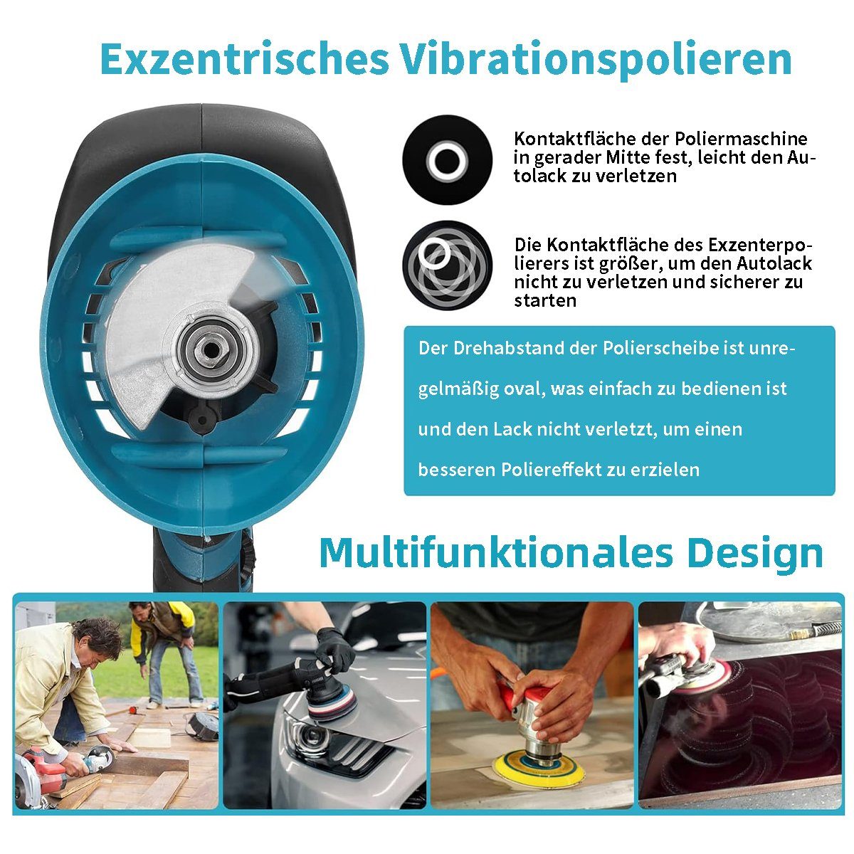 Yoyaxi Poliermaschine Kleine tragbare wiederaufladbare elektrische Lithium-Poliermaschine, (1 tlg), 6 Geschwindigkeiten, 2 Batterien, einstellbares Metallwachs