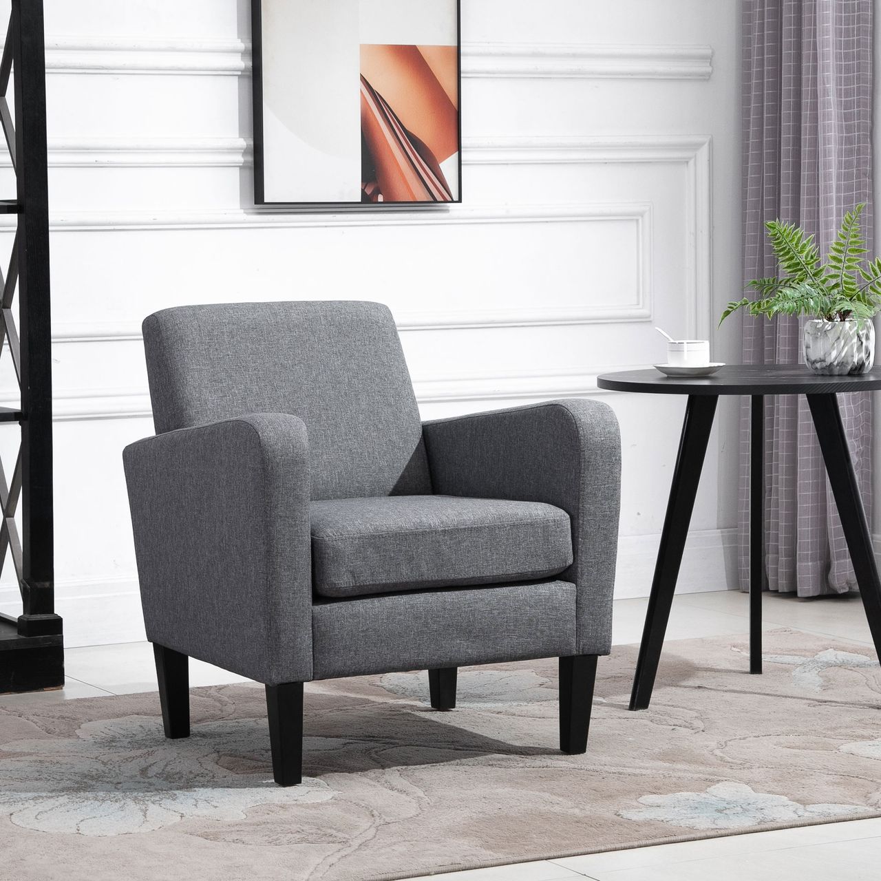 HOMCOM Einzelsessel Relaxsessel Einzelstuhl Polstersessel Holzfüße Leinenstoff Hellgrau 66 x 72 x 74 cm