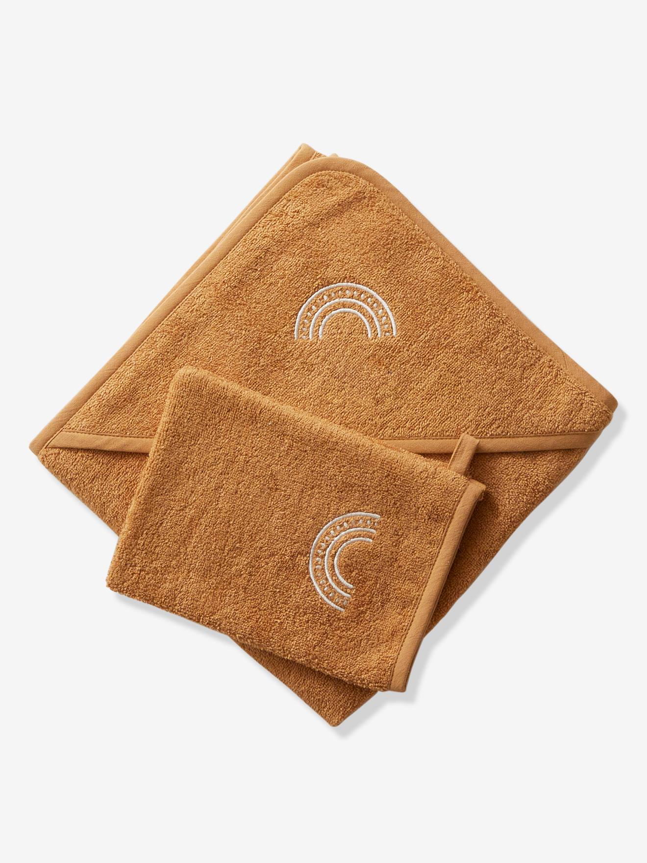 Vertbaudet Baby Kapuzenbadetuch & Waschhandschuh Oeko-Tex, personalisierbar - blau