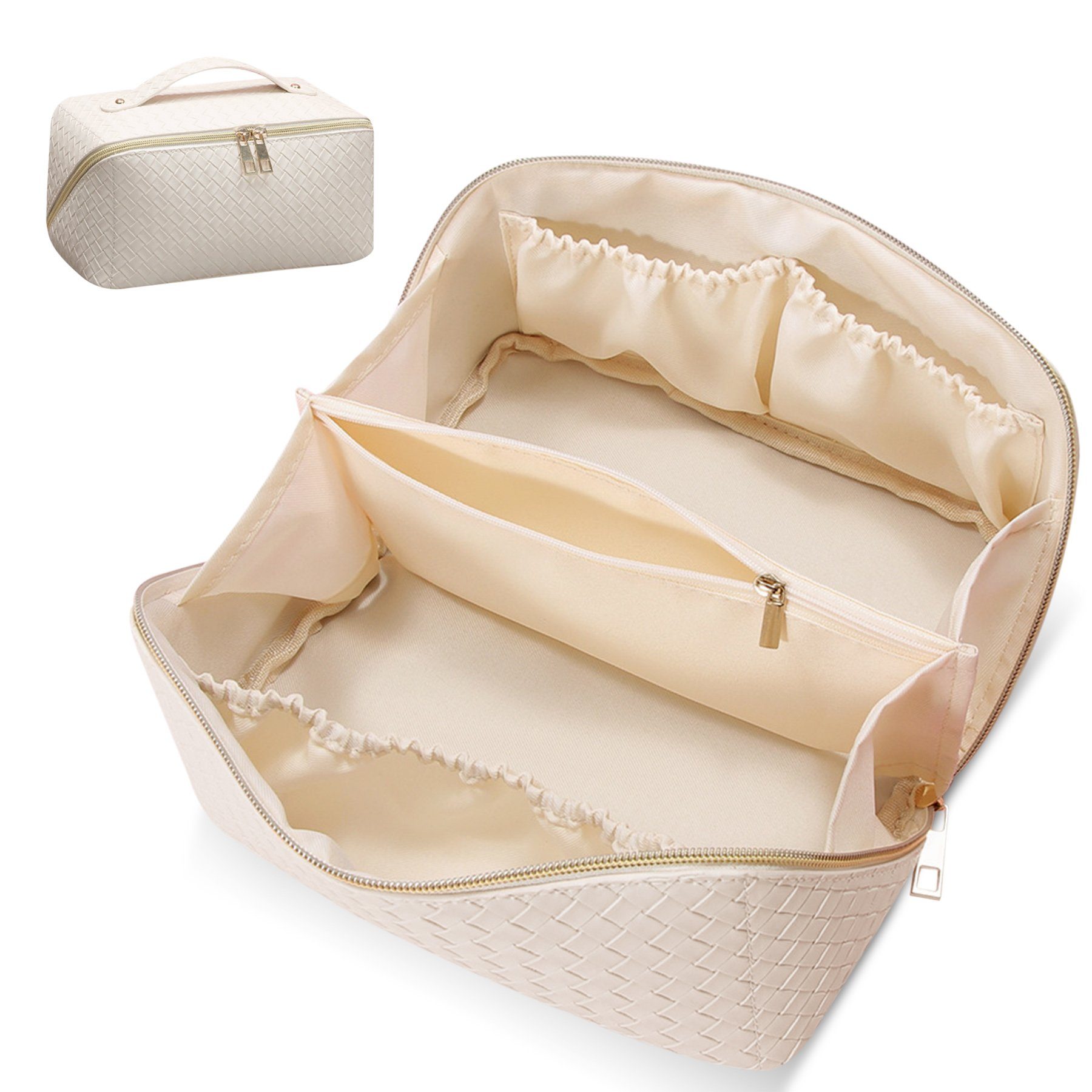 CALIYO Kosmetiktasche Groß Kapazität Kosmetiktasche Damen Mäppchen Make Up Bag Schminktasche, Federmäppchen Kosmetik Reise Täschchen Wasserdichter mit Fächern