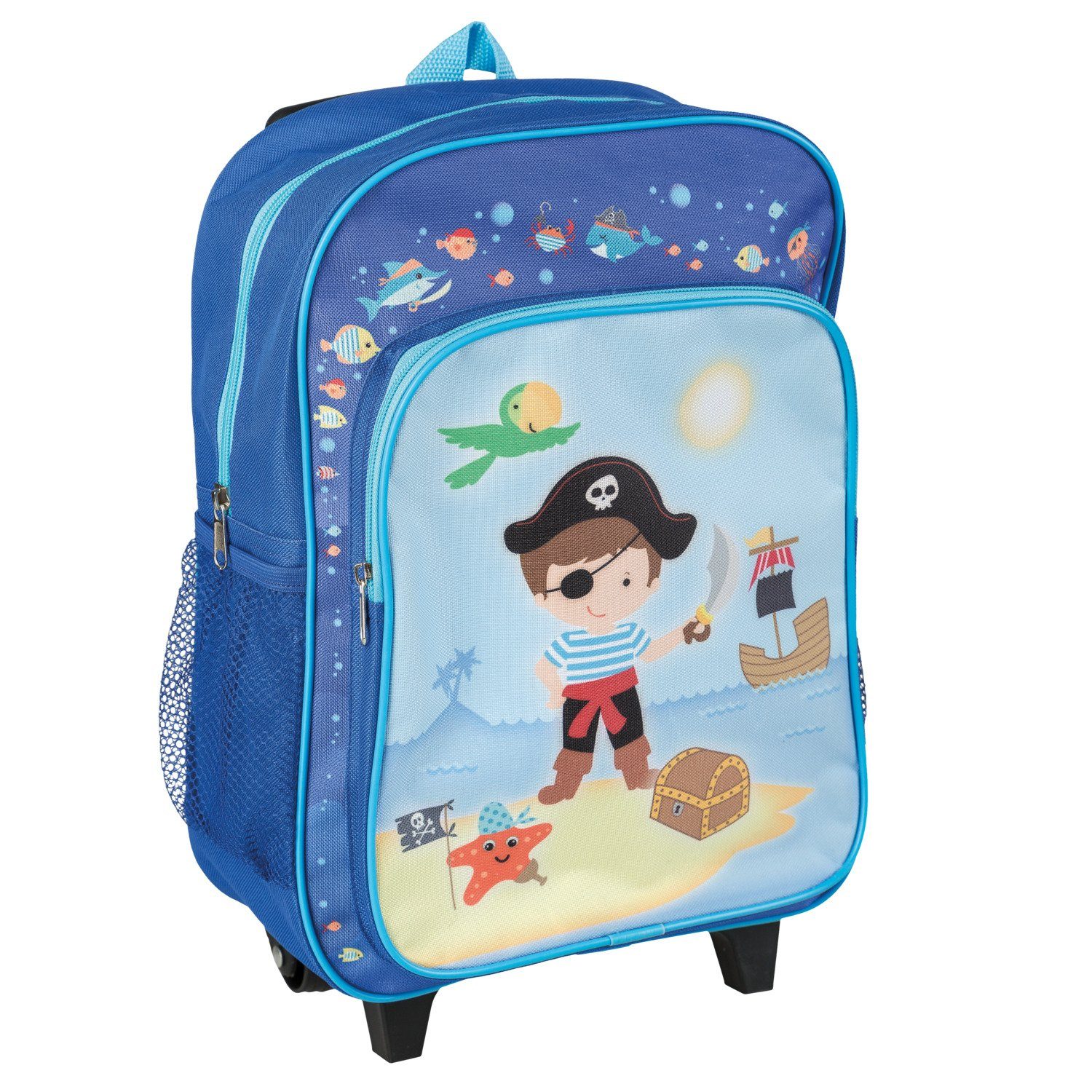 Idena Kofferrucksack Idena 22045 - Rucksack Trolley mit 2 Rollen für Kinder, blau mit Pirat