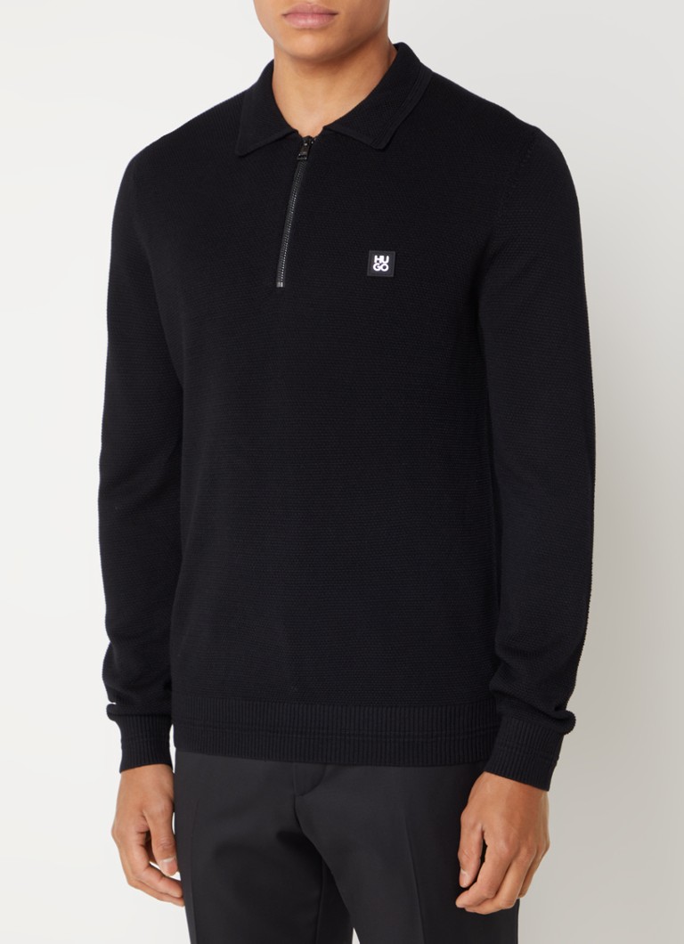 HUGO BOSS Fine-knit sweater in wool blend with half zip and logo