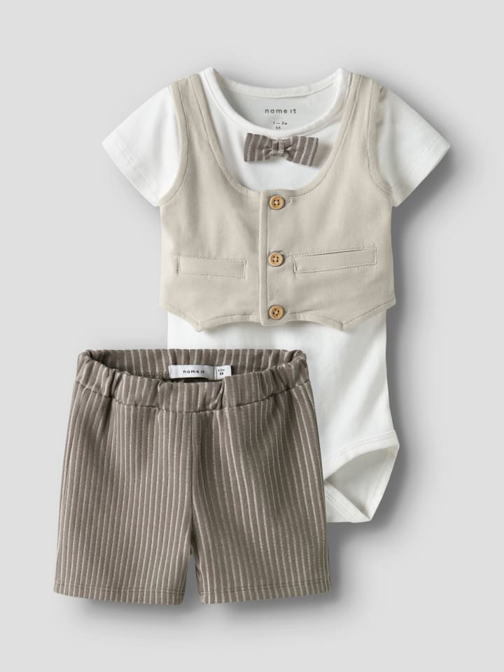 name it Sommer Taufanzug Body mit Weste & Shorts NBMHELMAR in walnut günstig kaufen