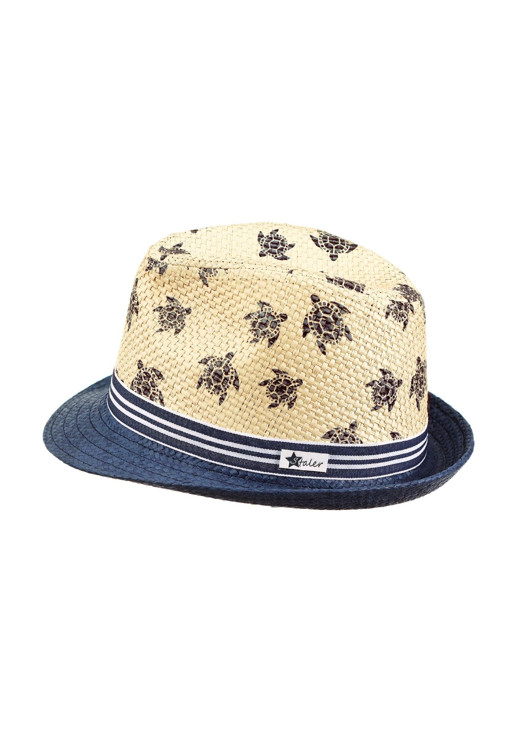 Strohhut mit Schildkröten in Beige und Blau