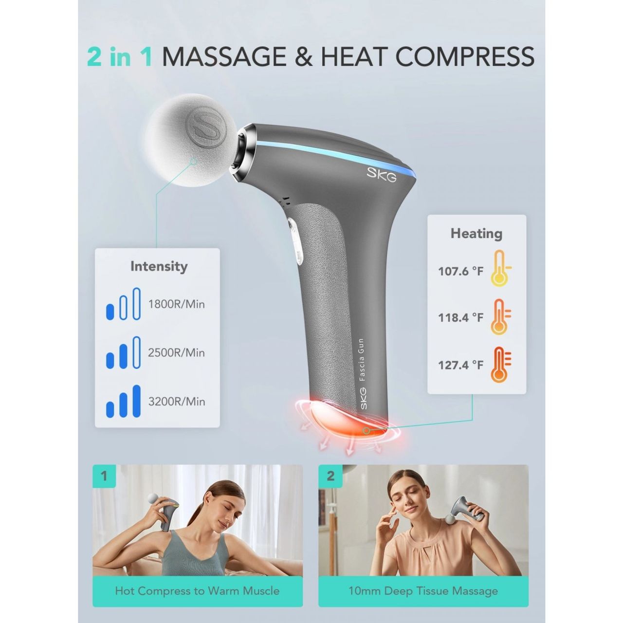 SKG F5-EN Massagepistole für den ganzen Körper USB-C Kabel 1800 mAh Weiß