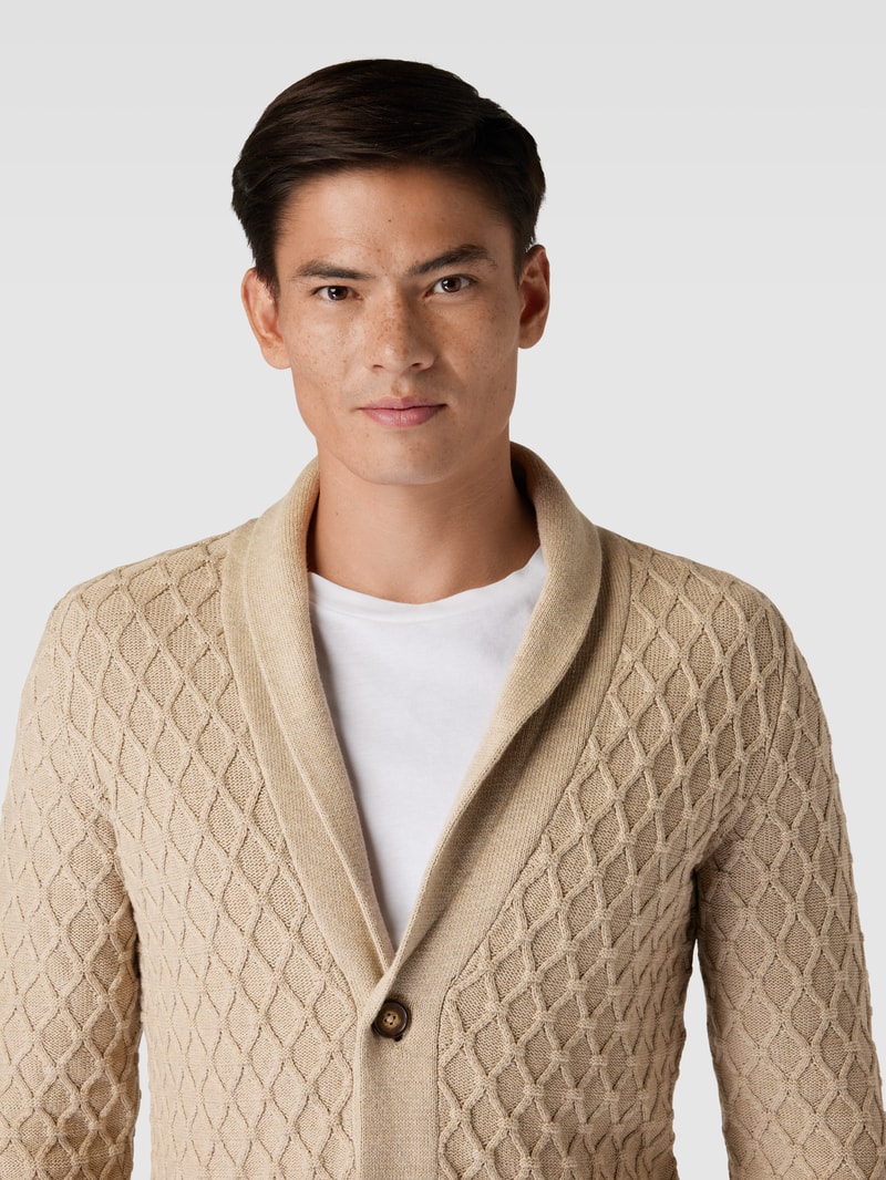 Strickjacke mit Schalkragen und Knopfleiste in sand meliert