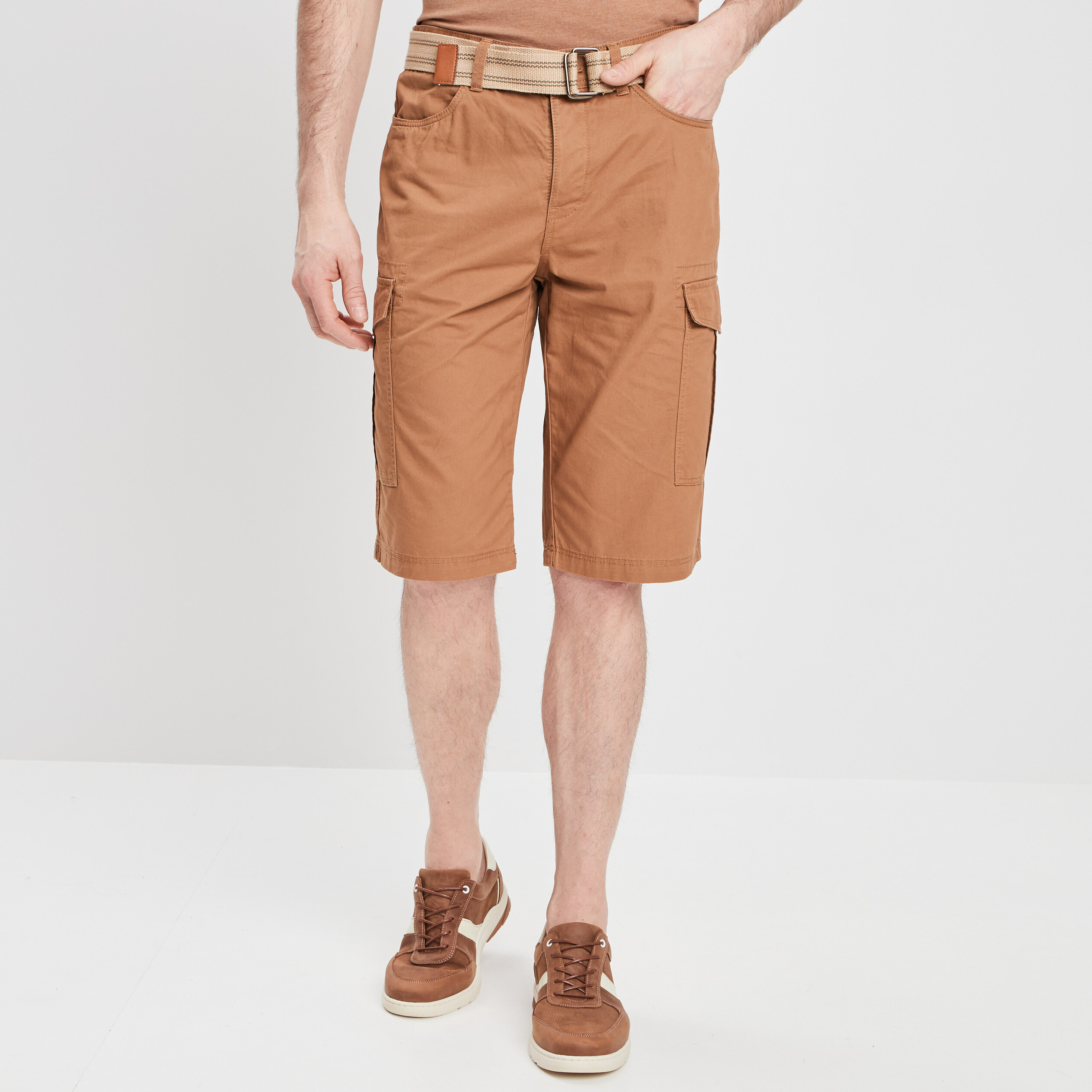 Bermuda cargo ceinturé camel homme | La Halle