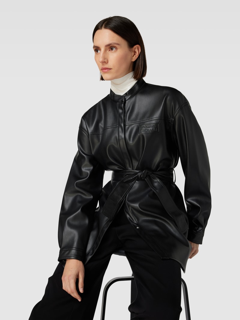Bluse in Leder-Optik in schwarz