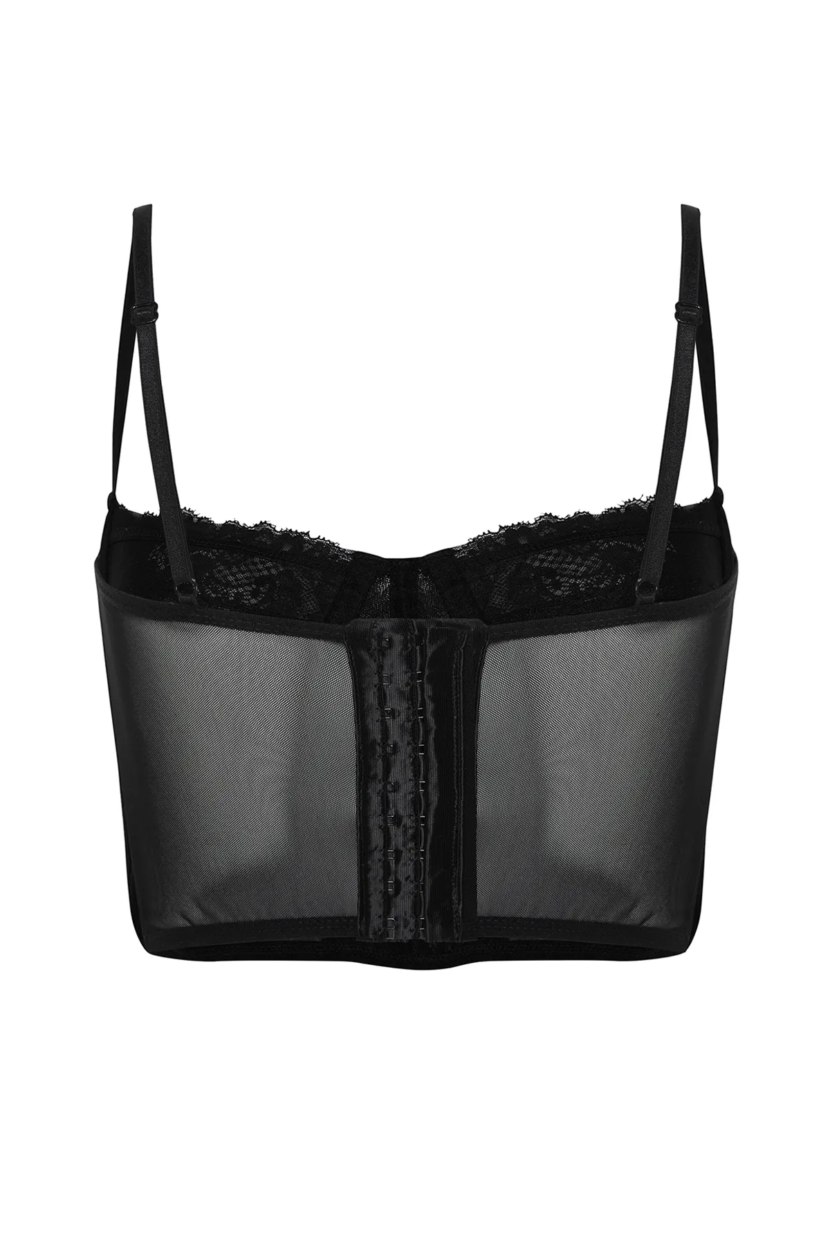 Trendyol Collection  Schwarzer Bustier-BH aus Strick mit Bügel und Spitzenträgern, ohne Träger, THMSS24SU00017