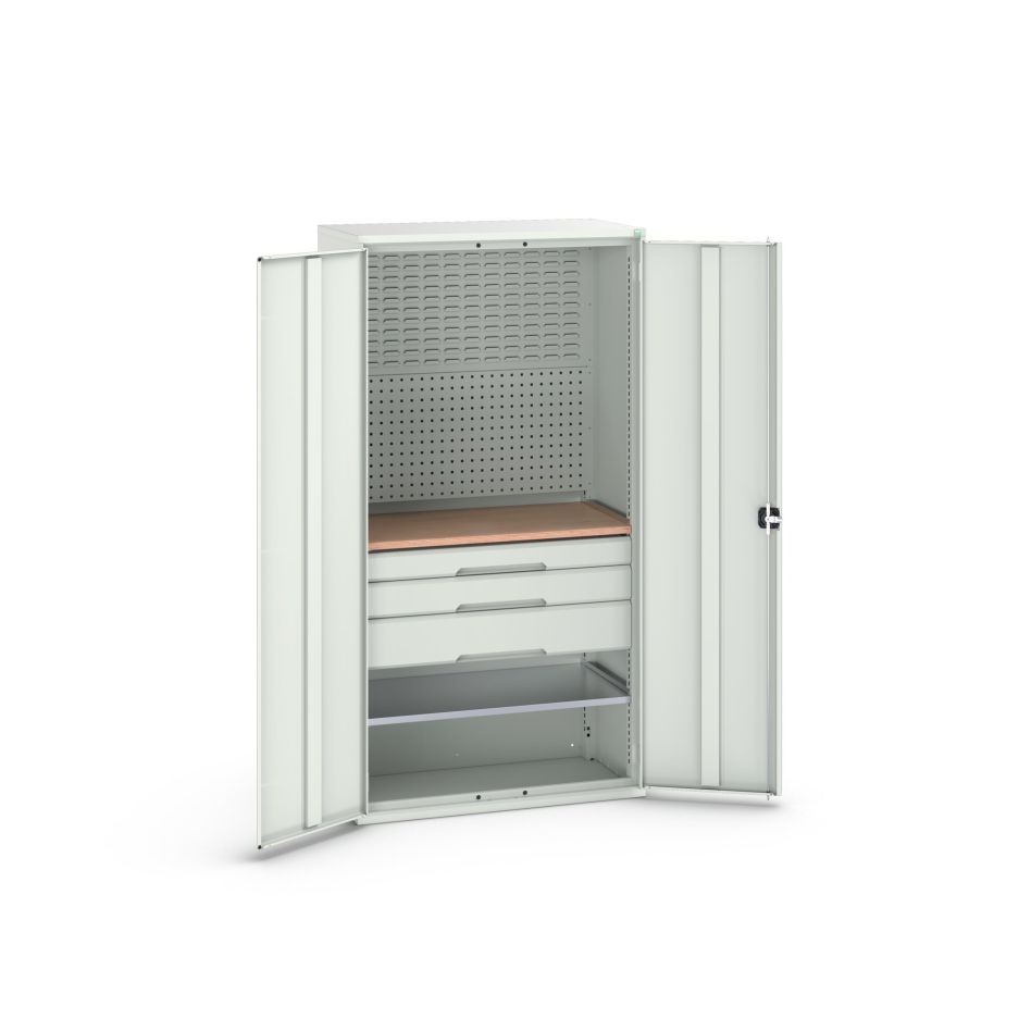 Bott 16926572.16 Systémová skříň Verso 1050x550x2000mm 1 police 3 zásuvky 1 perforovaná zadní stěna RAL 7035