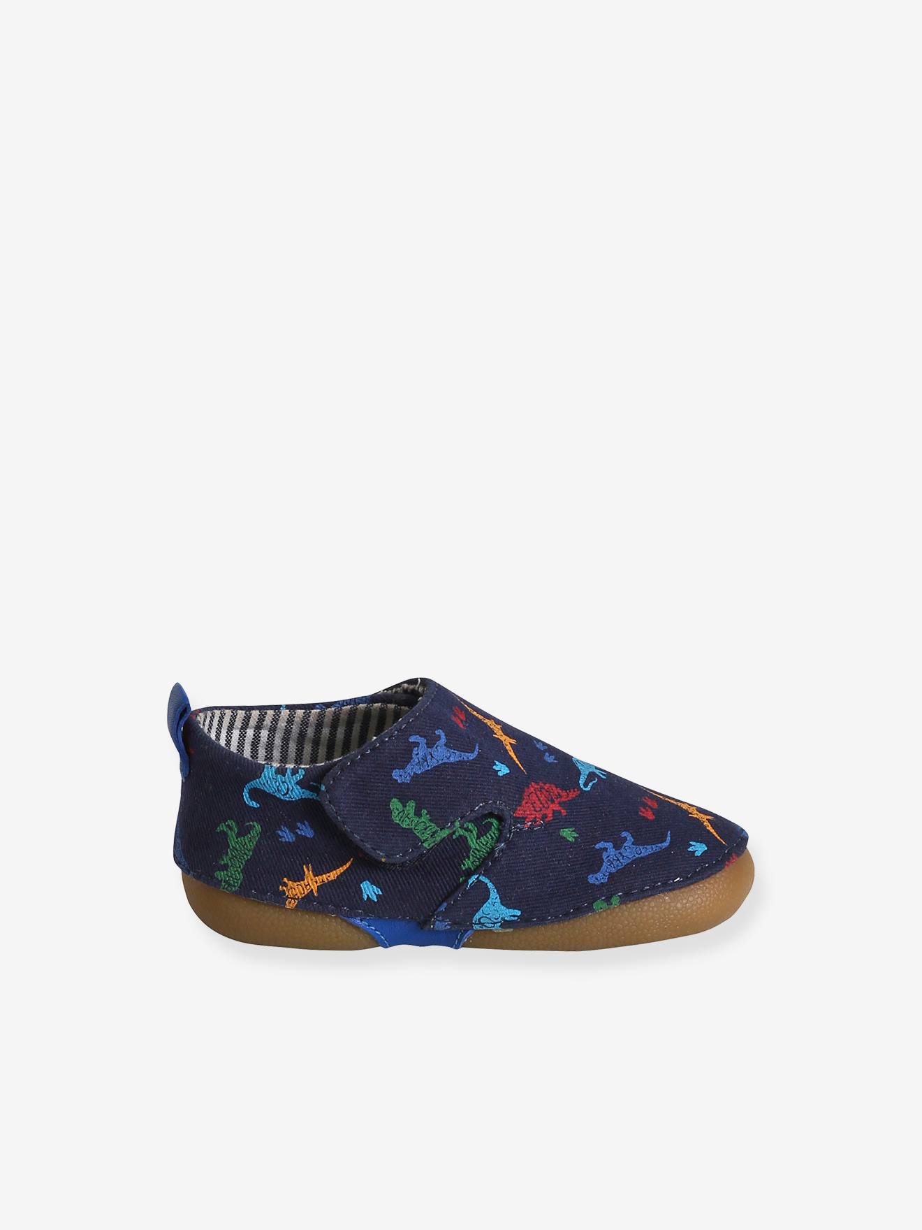 Chaussons scratchés bébé en toile marine