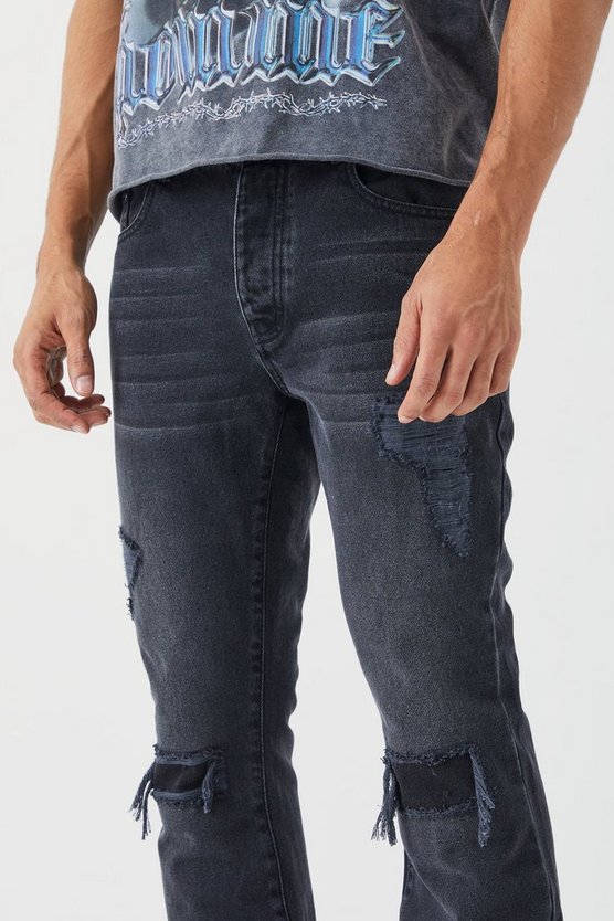 Slim-Fit Schlagjeans mit Rissen