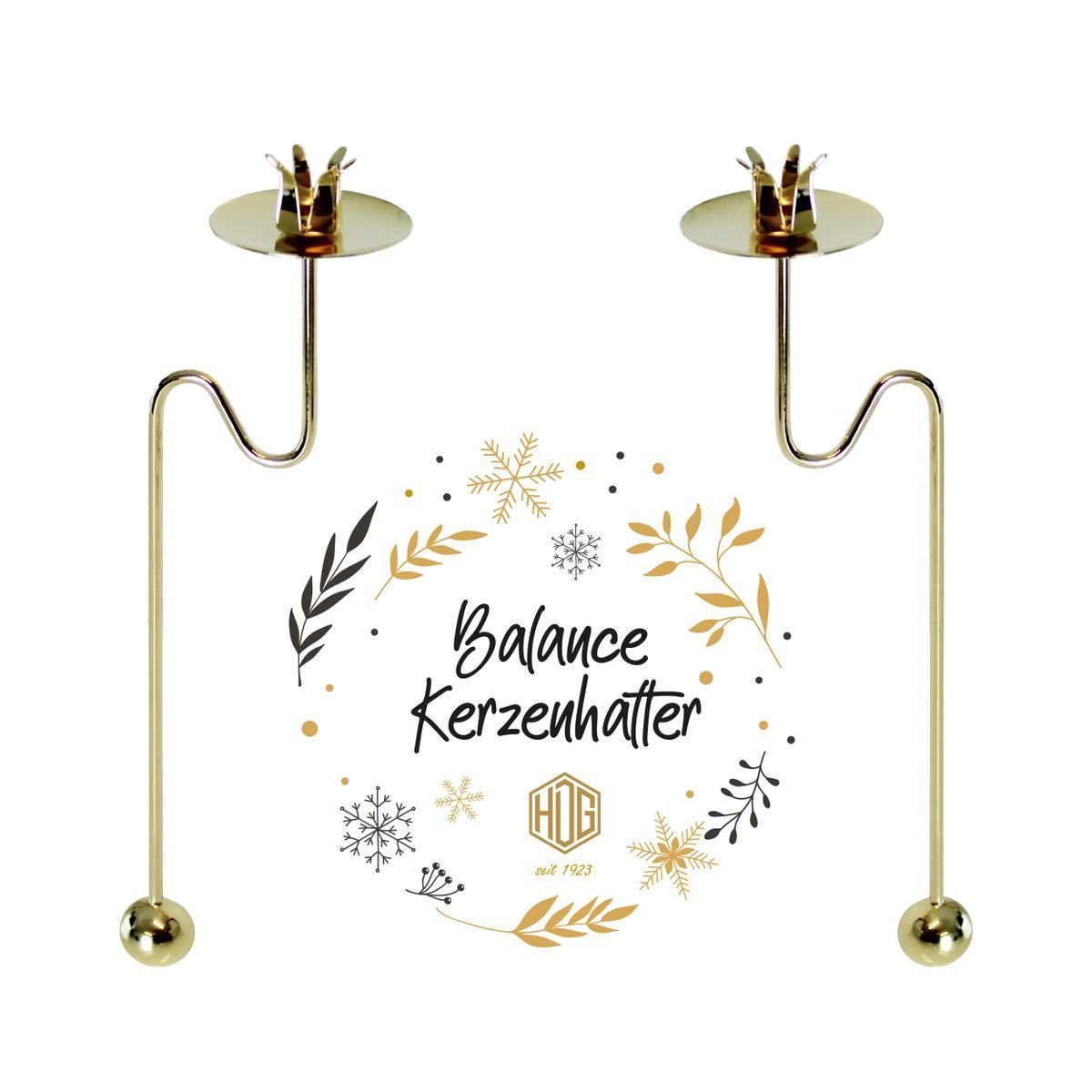 hdg Christbaumschmuck Baumkerzenhalter Balancehalter gold glänzend für Weihnachtsbaum, Pendelhalter 6 Stück im Schmuckkarton