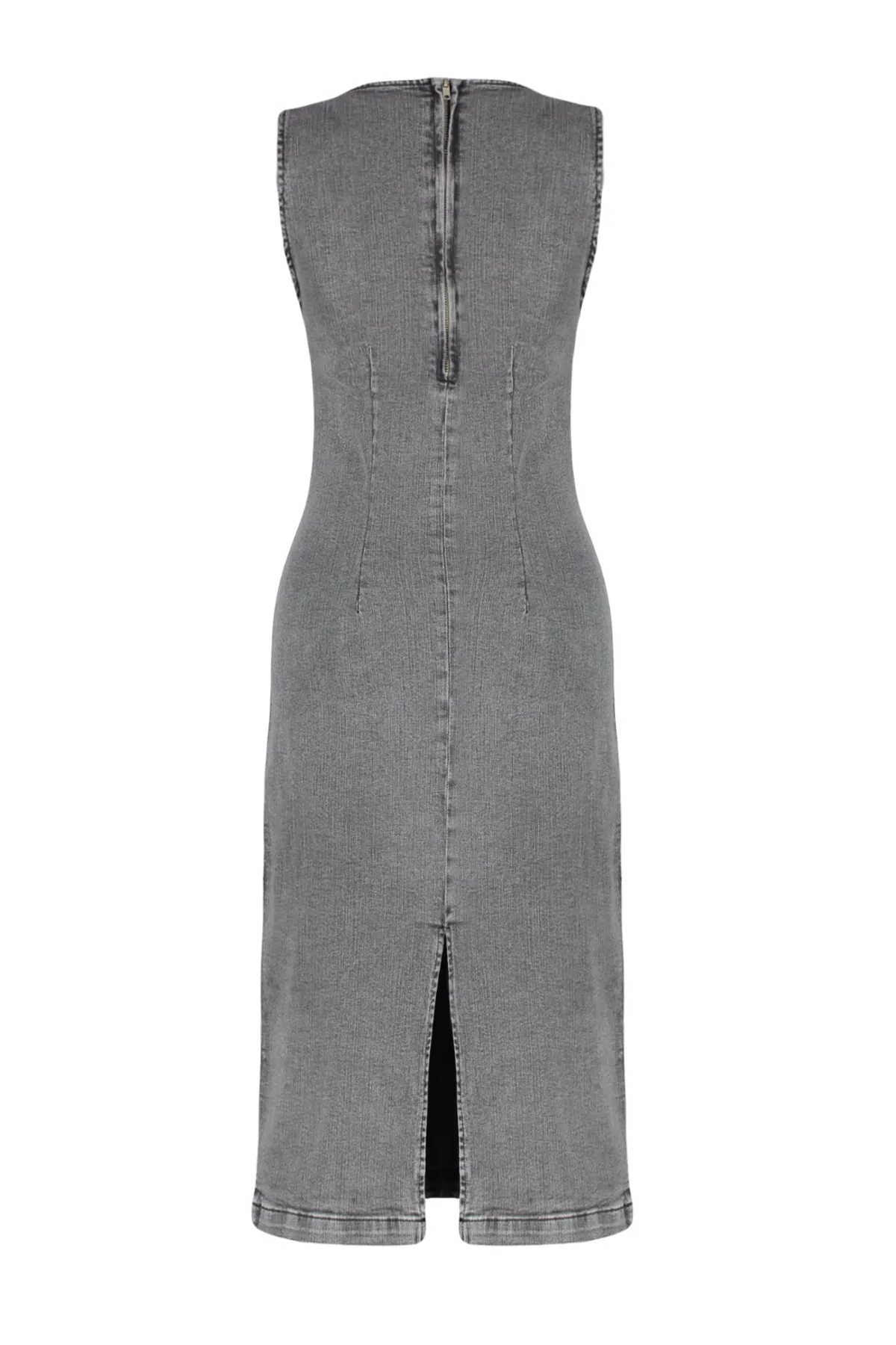 Trendyol Collection  Anthrazitfarbenes, tailliertes Maxi-Jeanskleid TWOSS24EL00383