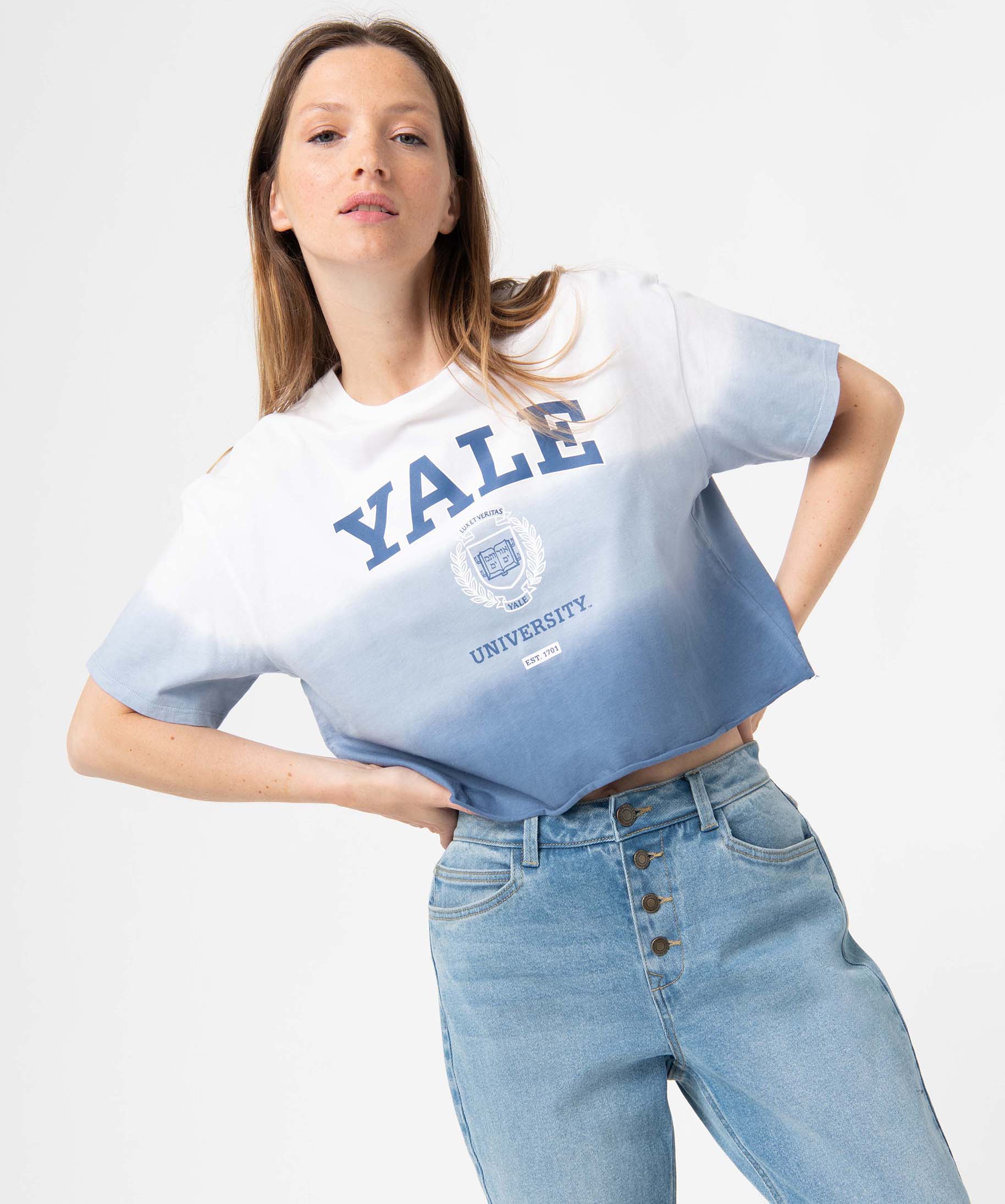 Tee-shirt femme coupe ample et courte - Yale bleu | GEMO
