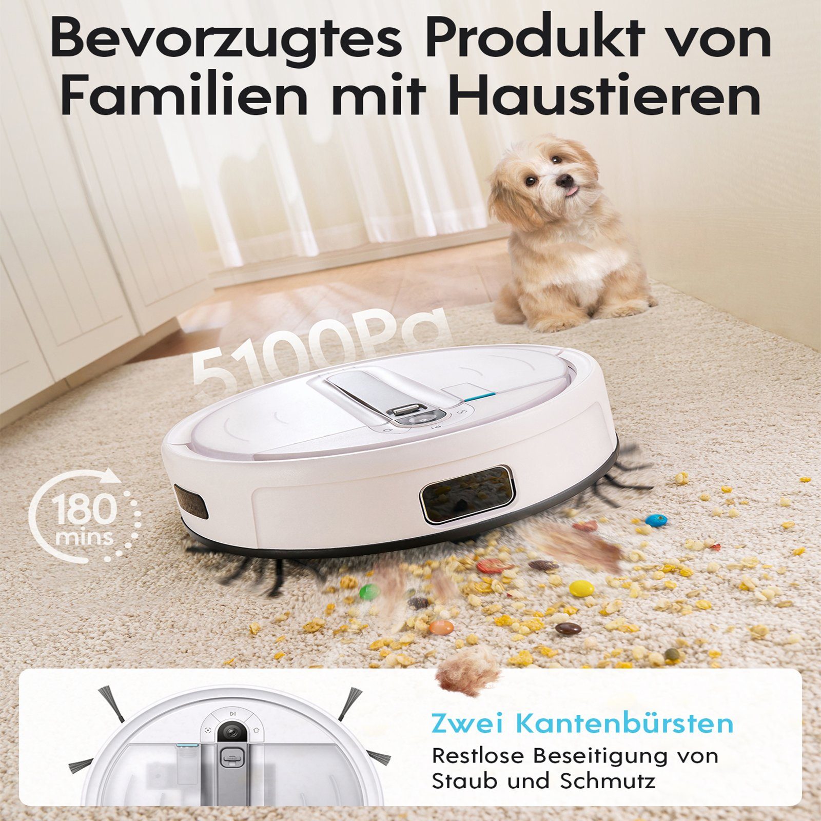YEEDI Nass-Trocken-Saugroboter aus ECOVACS, Cube, 5100 Pa, automatisches Anheben der Wischplatte, 80,00 W, beutellos, selbstwaschend & selbsttrocknend & selbstentleerend