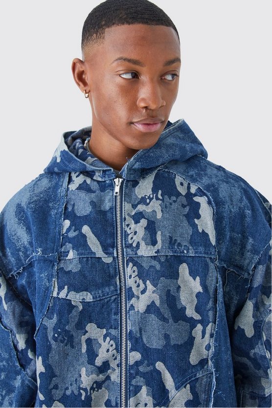 Gespleißte Camouflage Jeansjacke mit Reißverschluss