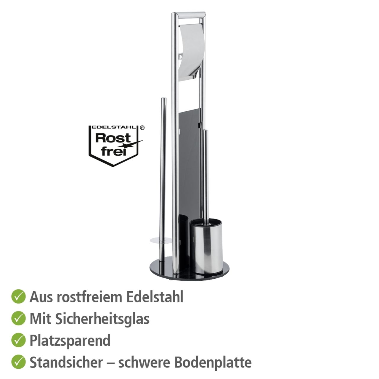 Wenko WC-Garnitur Mod. Ravina Edelstahl glänzend, mit Toilettenbürste, Toilettenpapierhalter & Ersatzrollenhalter
