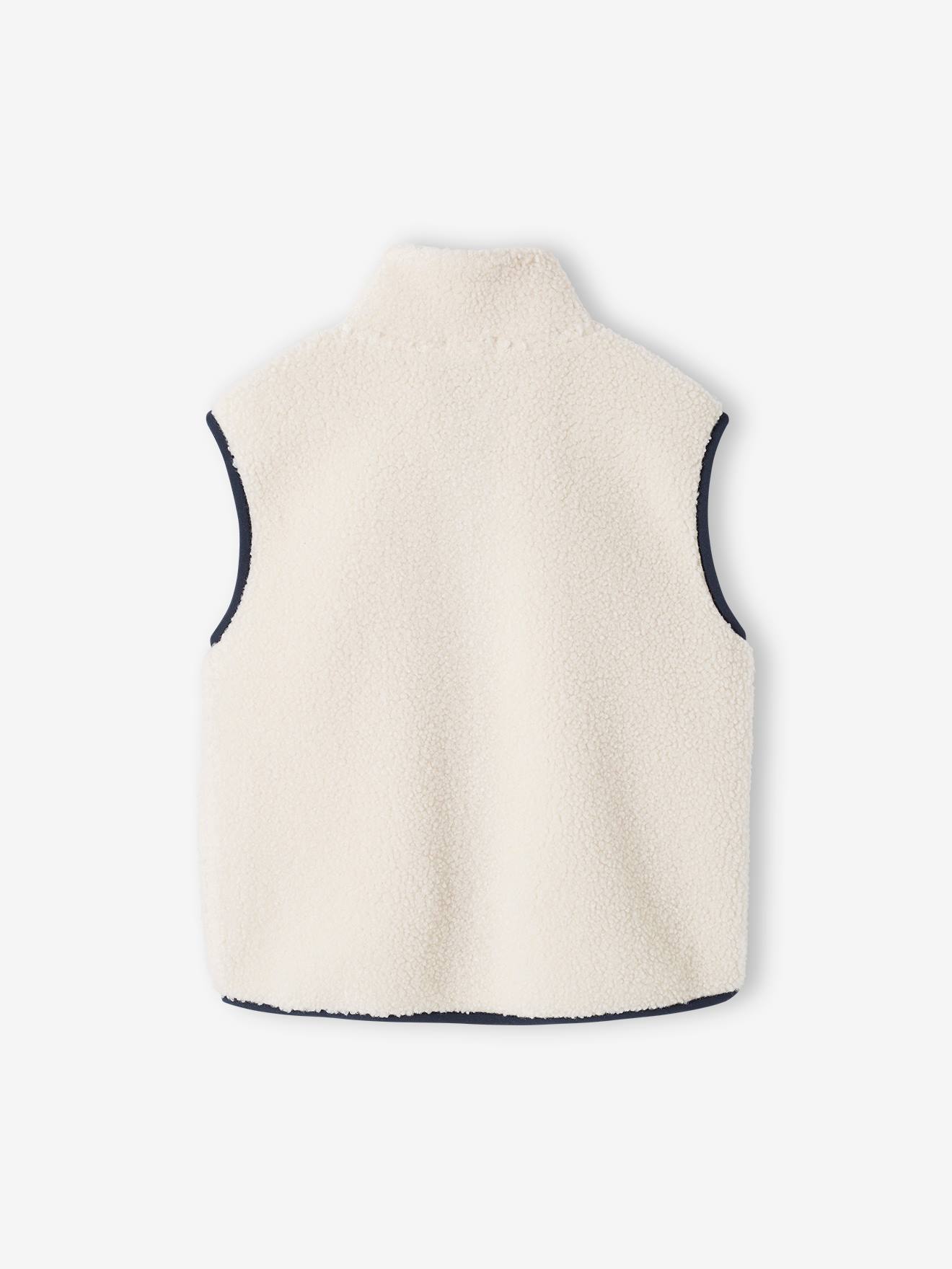 Veste zippée sans manches en sherpa garçon écru