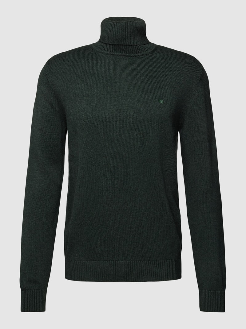 Strickpullover mit Rollkragen in dunkelgrün meliert