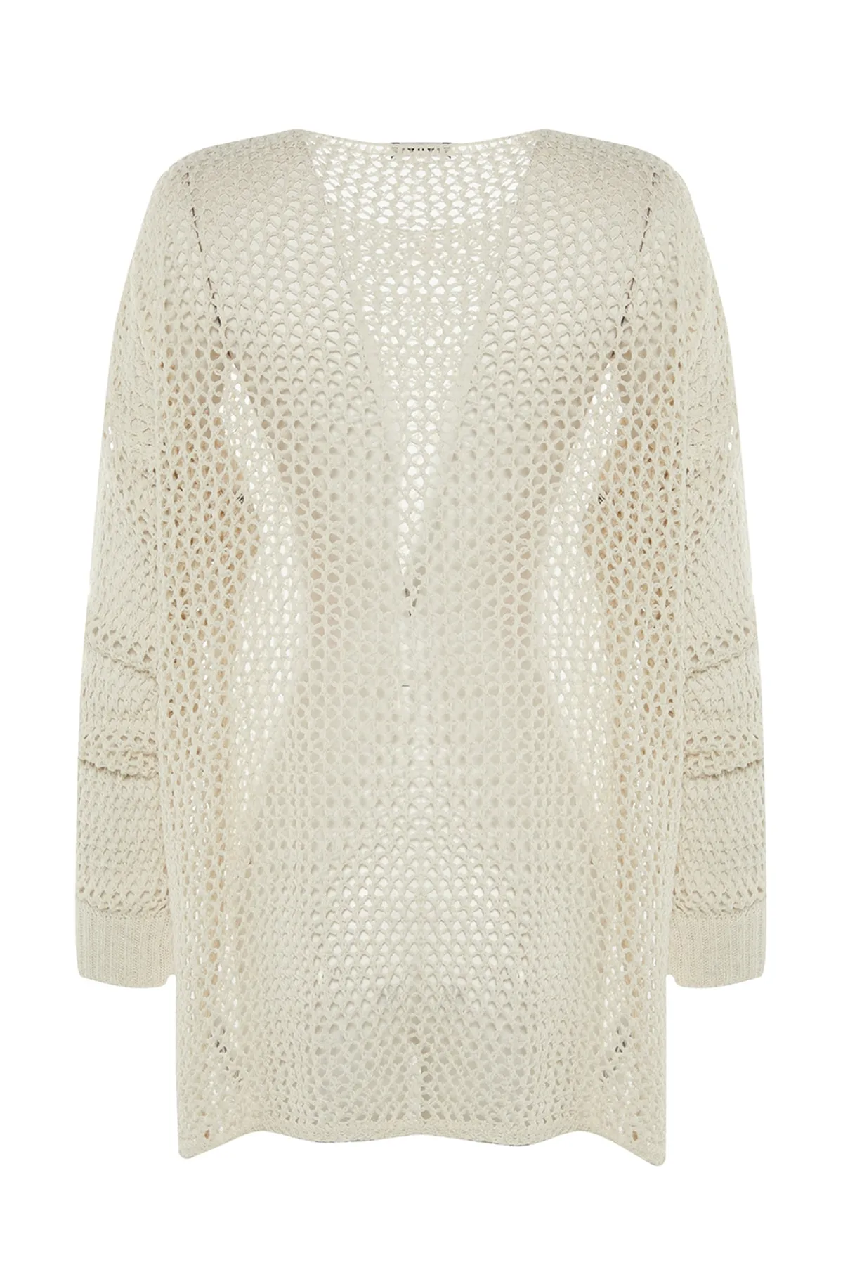 Trendyol Collection  Ecrufarbener, extra weiter Baumwoll-Strickpullover mit Lochmuster TWOAW20FV0184