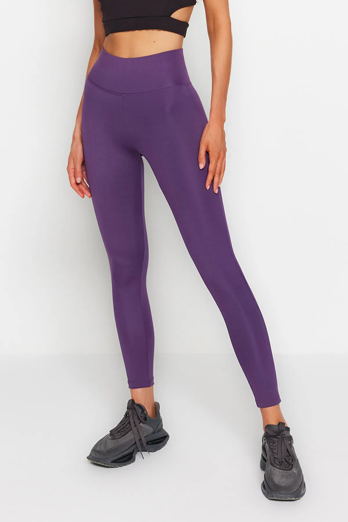 Trendyol Collection  Dunkellila gestrickte Sportstrumpfhose mit breiter Taille, elastisch und extra Erholung in voller Länge TWOAW21TA0029