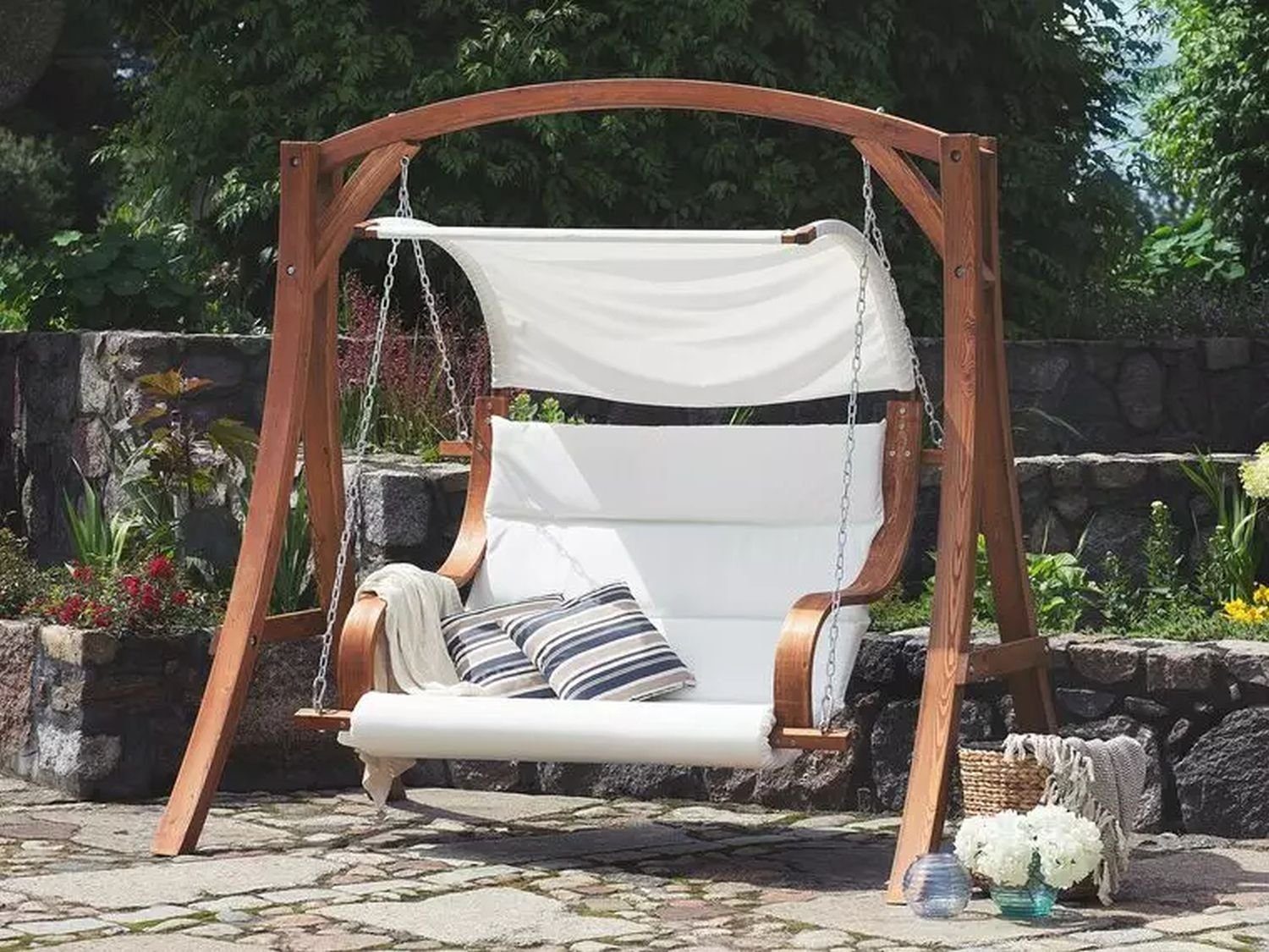 PureHaven Hollywoodschaukel Cabrera für 3 Personen 195x105x192 cm aus Lärchenholz, 3-Sitzer