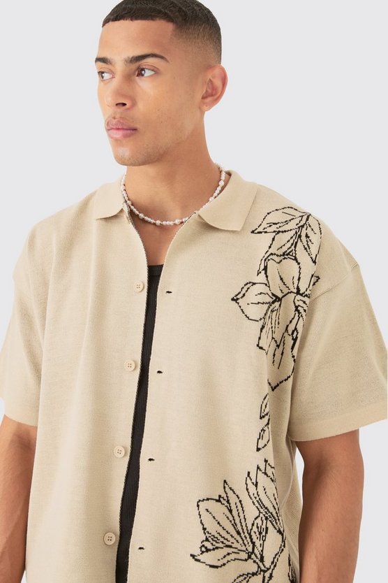Kastiges florales Jacquard-Hemd