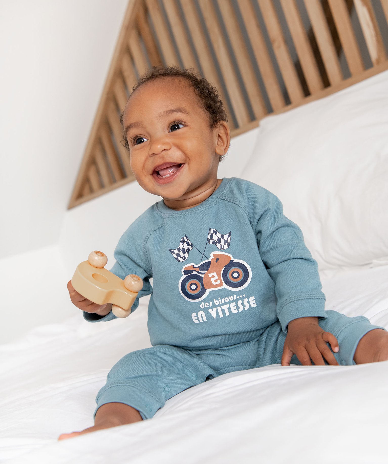 Pyjama bébé Garçon sans pieds avec motif moto vert clair | GEMO