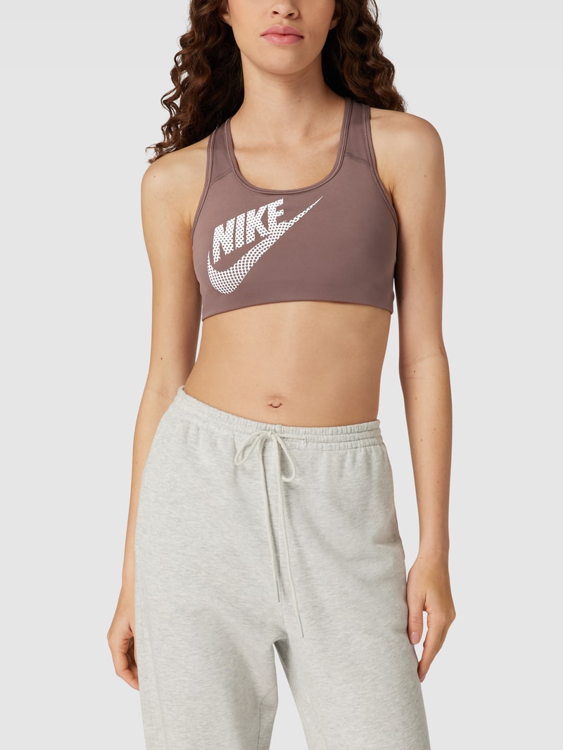 Sport-BH mit Label-Print in mittelbraun
