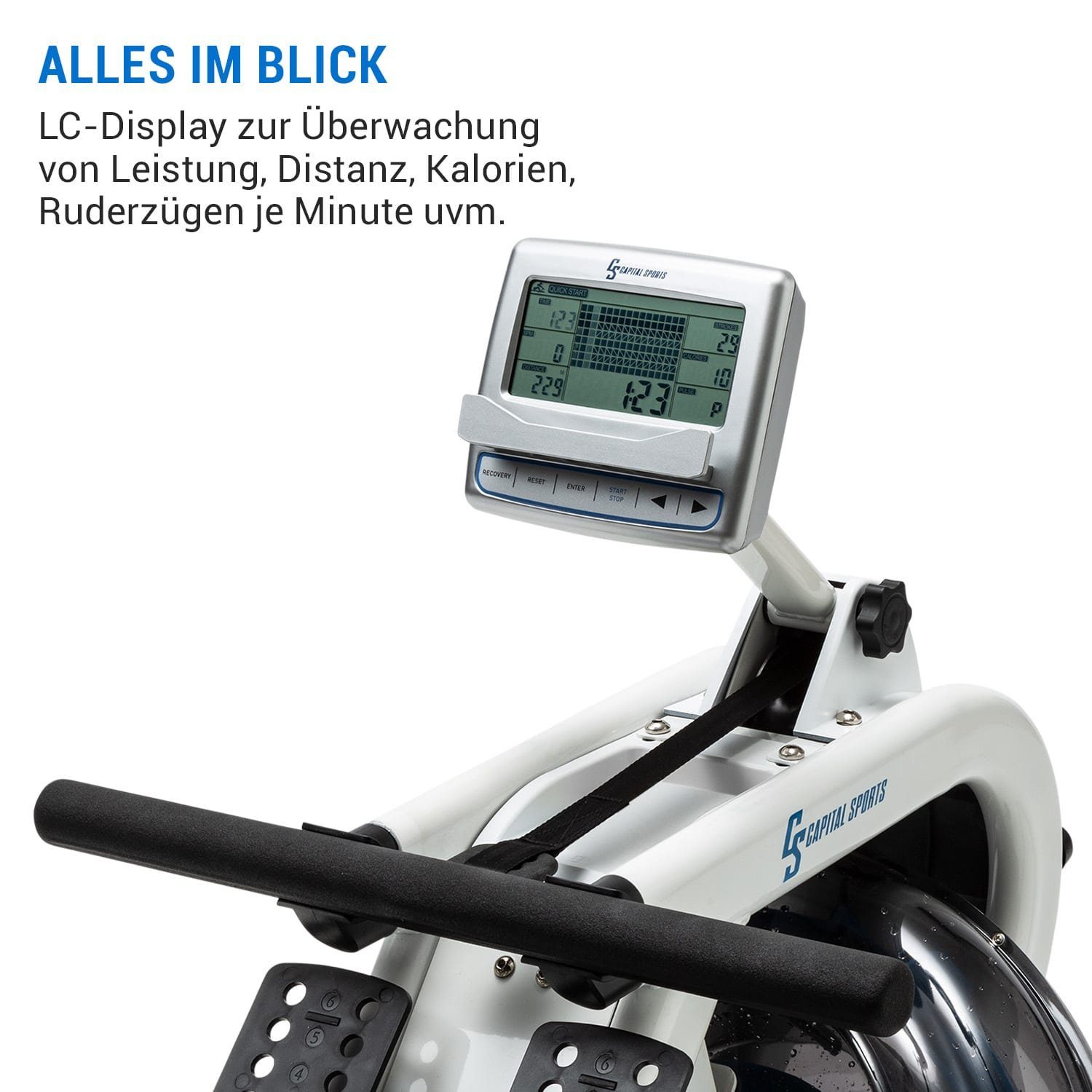 Capital Sports Rudermaschine Flow M2 Wasserrudergerät inkl. Trainingscomputer bis 150 kg