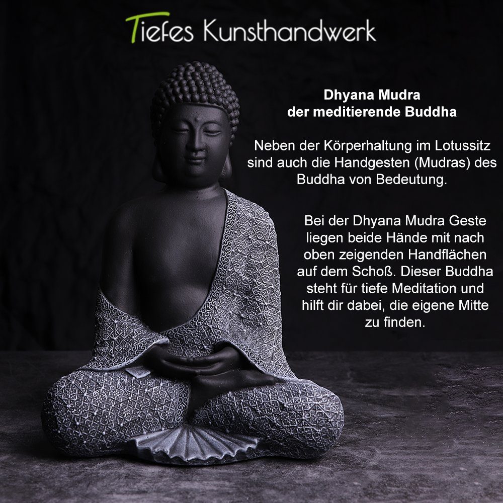 Tiefes Kunsthandwerk Buddhafigur Buddha Figur Stein sitzend - Statue für Garten und Haus, frostsicher, winterfest, Made in Germany