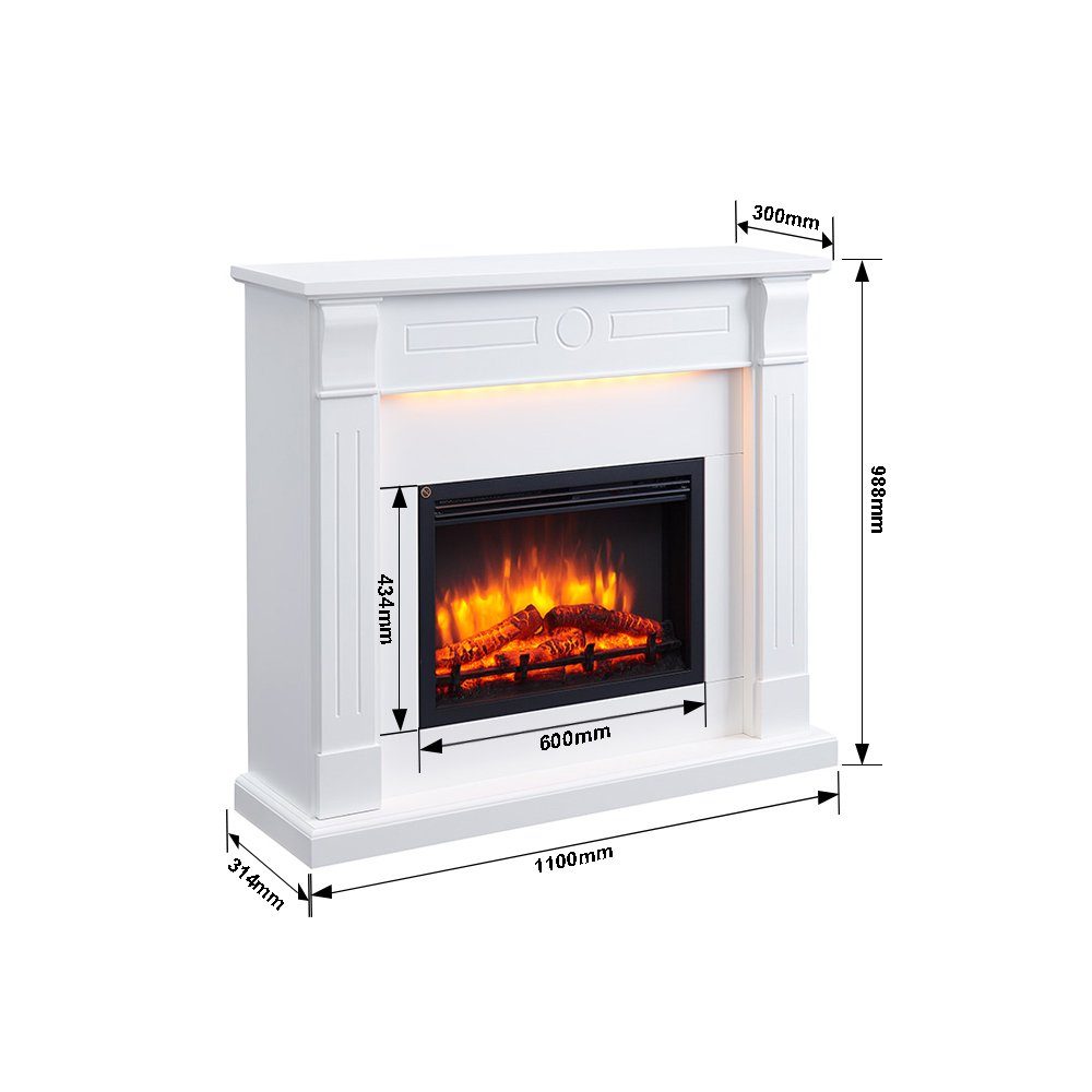 RICHEN Elektrokamin Hikaru, Standkamin mit Heizung 2000W, 3D-Flammeneffekt, LED, App-Steuerung, Fernbedienung, Timer