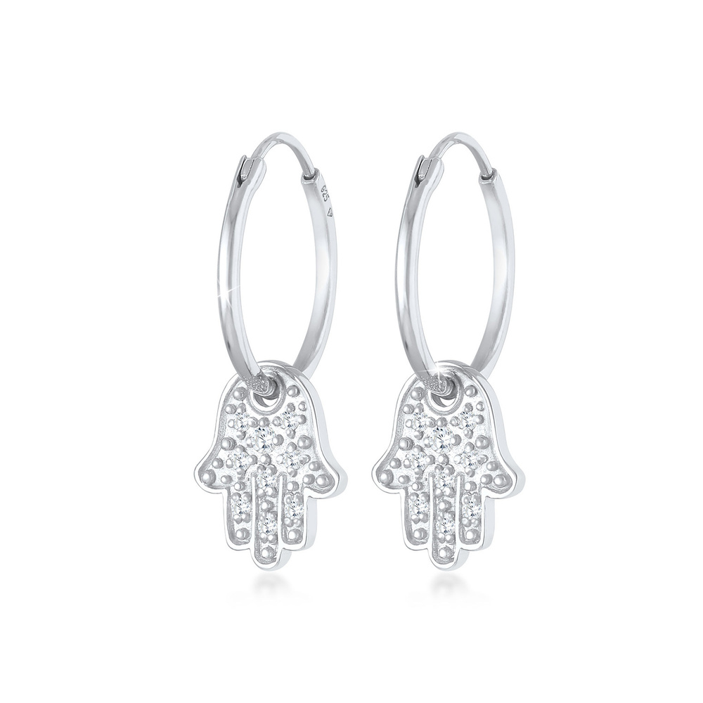 Elli Elli Boucles d'Oreilles Creolen Anhänger Hamsa Hand Zirkonia 925 Silber Boucles d'oreilles